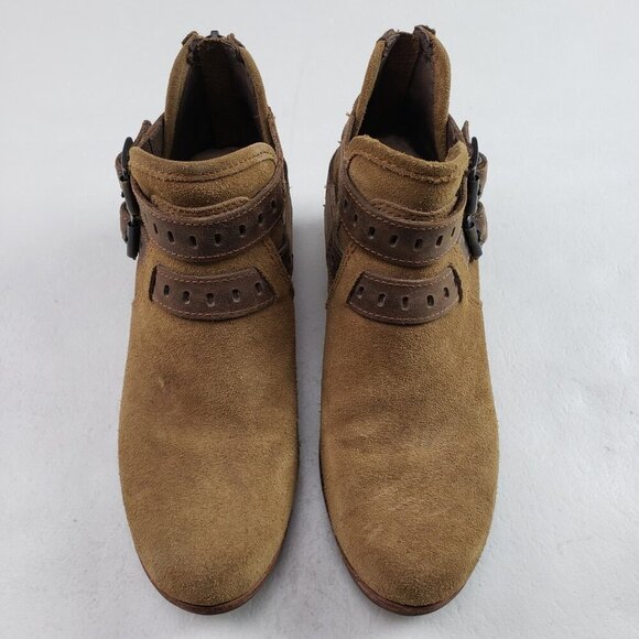 Ugg Patsy Ankle Boot Womens 7 Chesnut Suede Shearling Lined Boho Moto Buckle Zip - Picture 2 of 15